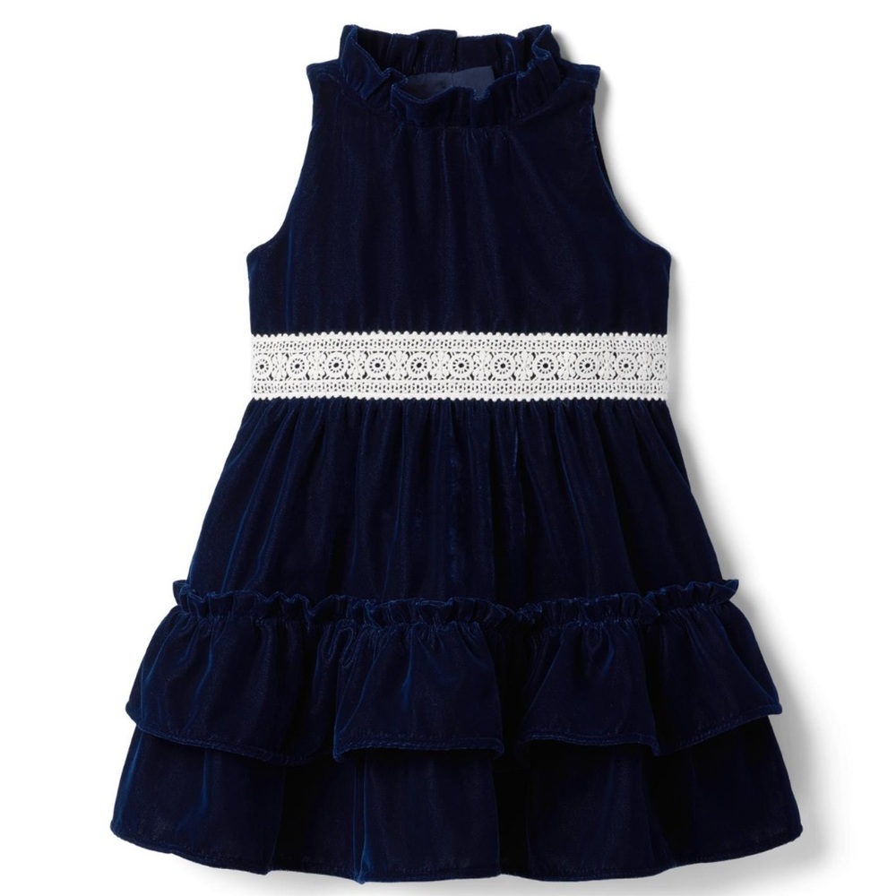 Janie and Jack VELVET CROCHET RUFFLE DRESS Sz 2T